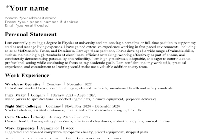 write or improve your professional CV or resume